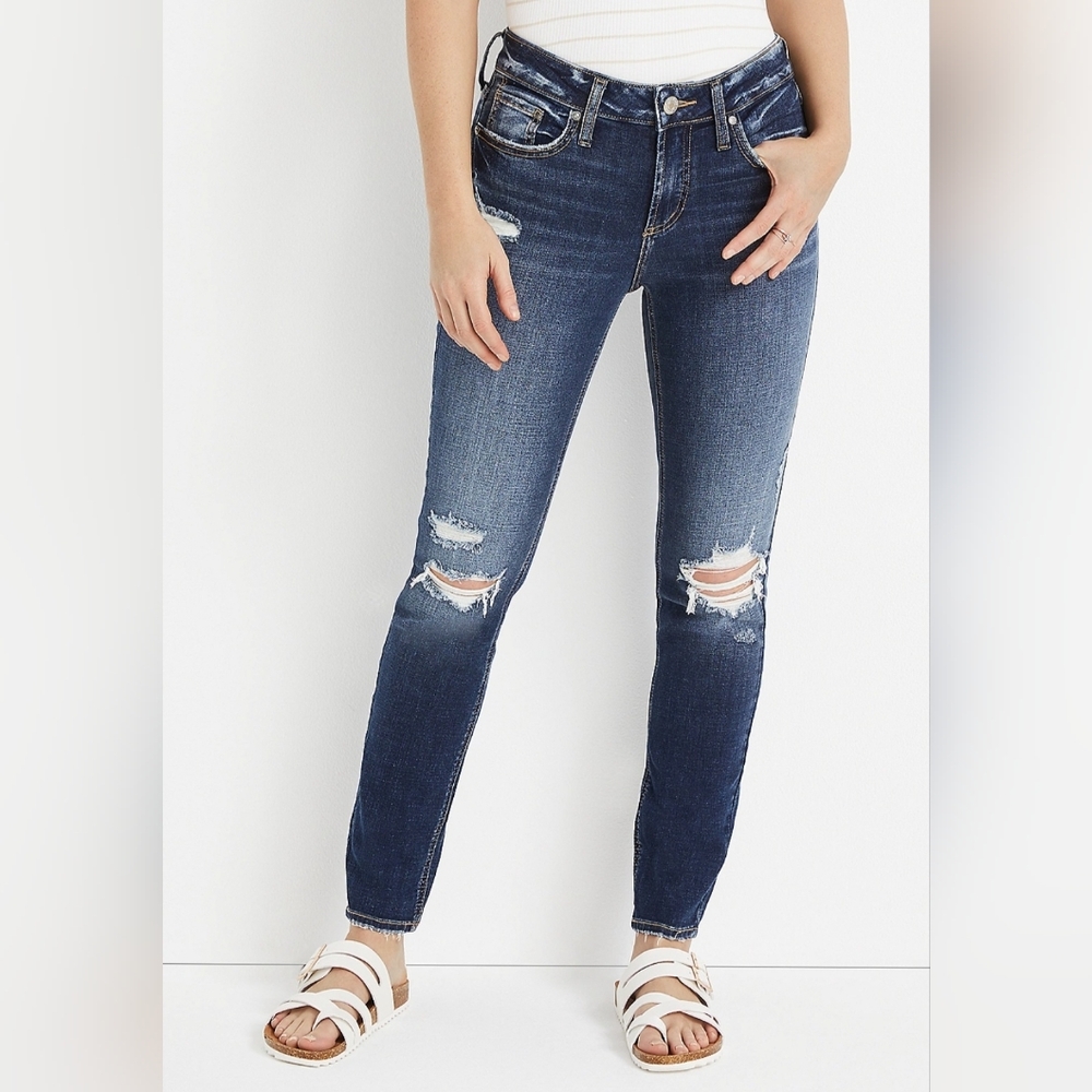 Womens Silver Jeans Co. Suki Curvy Fit Mid Rise Jeans Distressed 28/29 MSRP $84